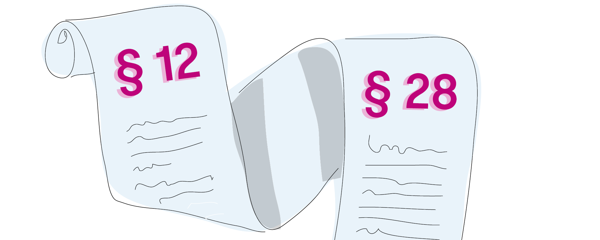 Eine lange Papierrolle, auf der Paragrapfen stehen und längere Absätze Schrift angedeutet werden. Die Papierrolle steht für die UN-Kinderrechtskonvention.
